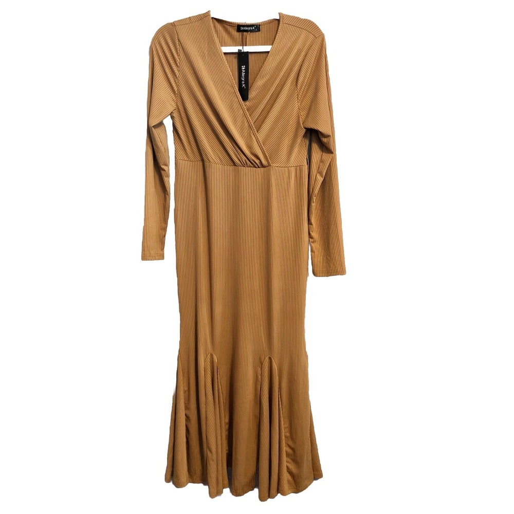 Allegra‎ K Solid Long Sleeves Bodycon Fishtail Mermaid Maxi Dress Large No Belt